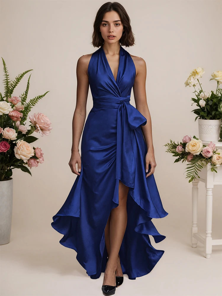 Satin Dress With Irregular Ruffles