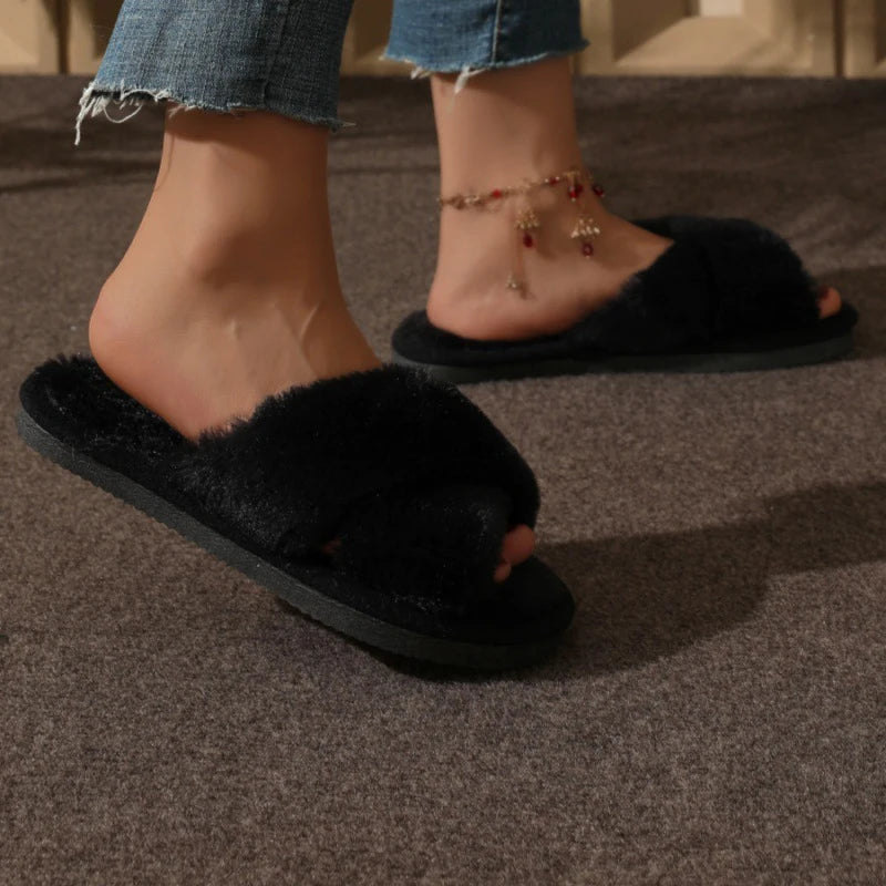 Cross Warm Fluffy Furry Slippers