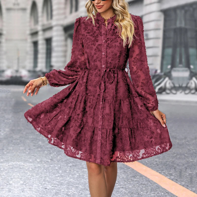 Loose Hollow Crochet Autumn Dress
