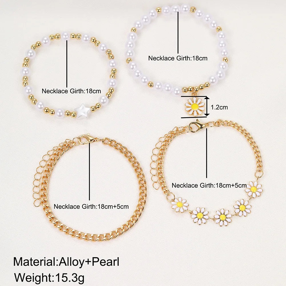 A set of 5 handmade pearl thread wristwatches for girls.