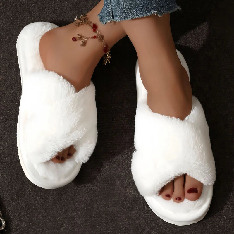 Cross Warm Fluffy Furry Slippers