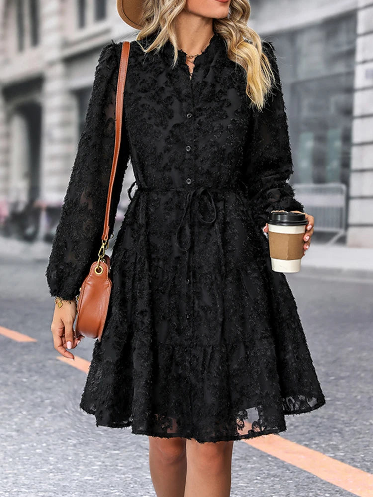 Loose Hollow Crochet Autumn Dress