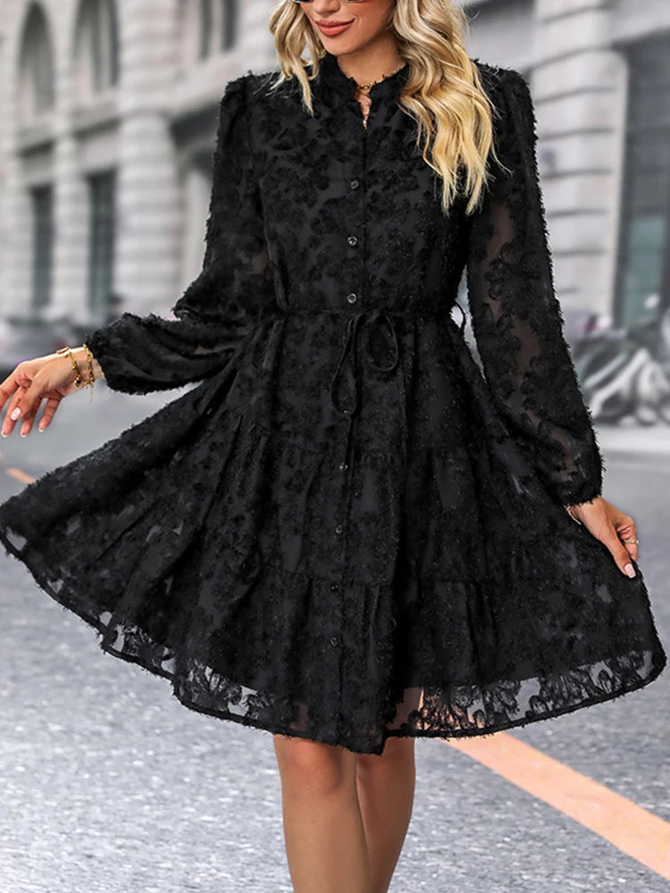 Loose Hollow Crochet Autumn Dress