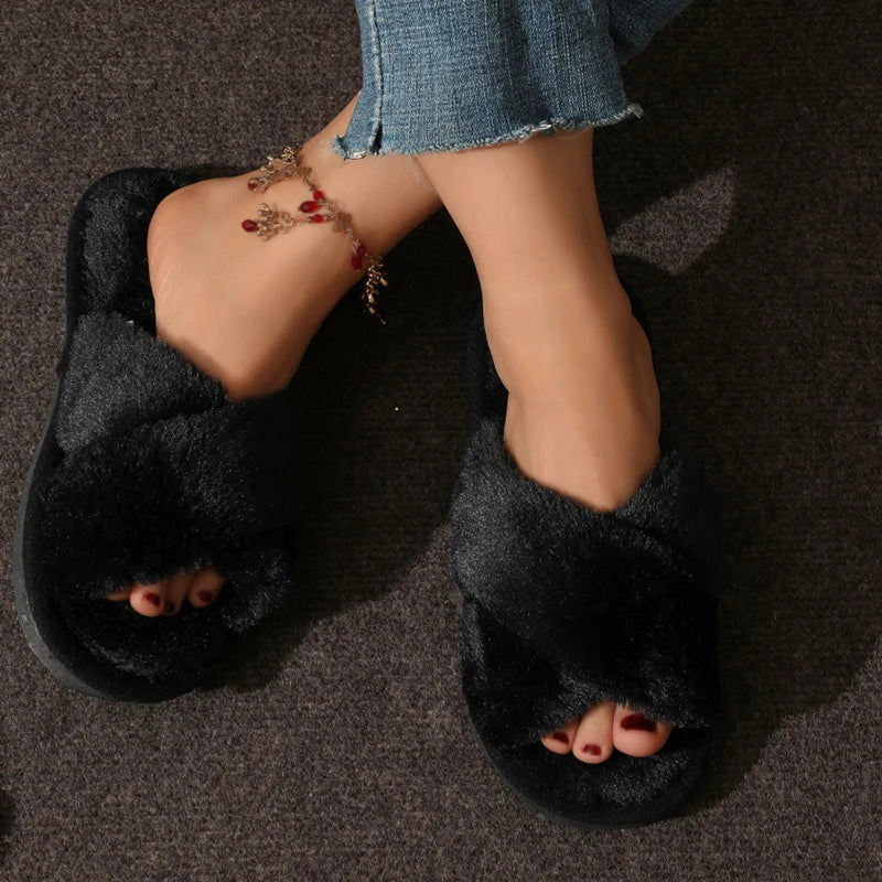 Cross Warm Fluffy Furry Slippers
