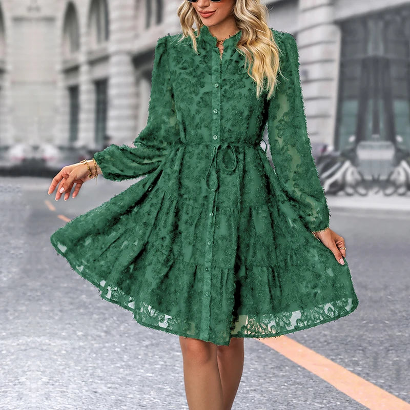 Loose Hollow Crochet Autumn Dress