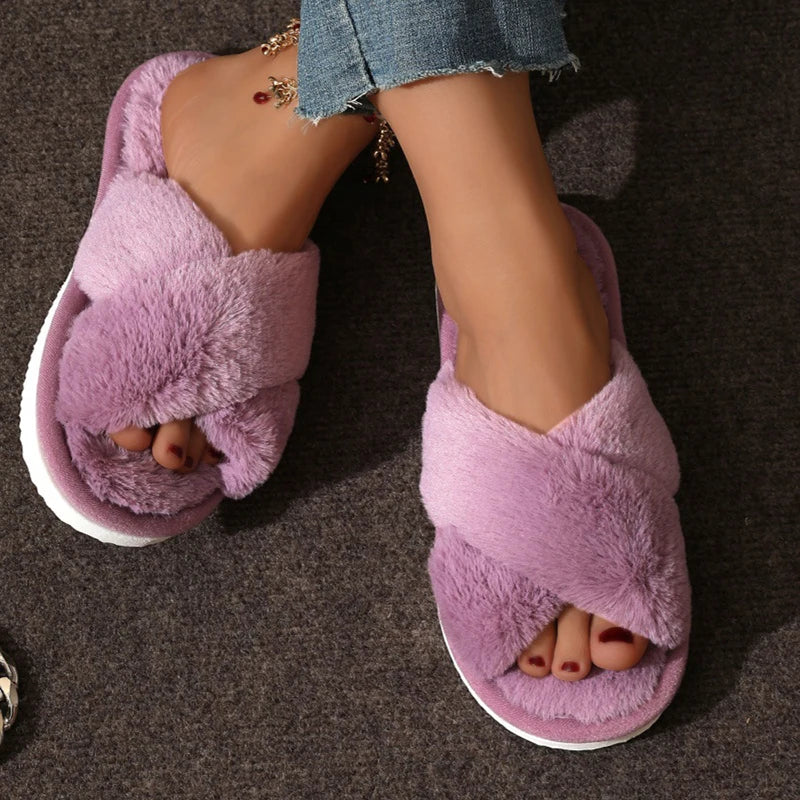 Cross Warm Fluffy Furry Slippers