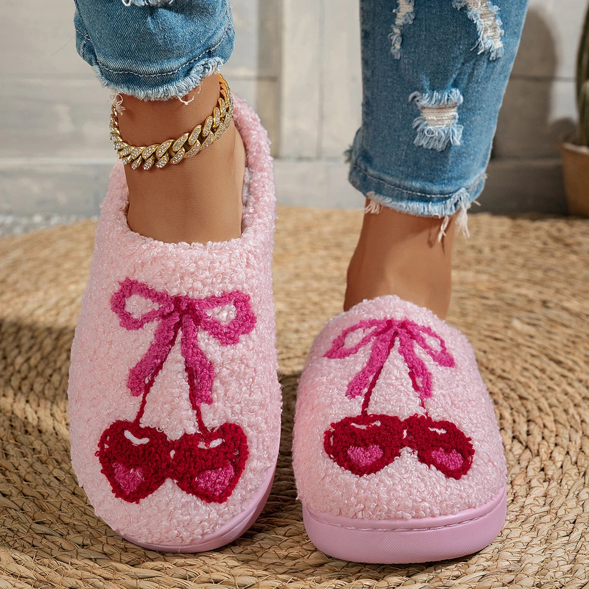 Cherry Bow Cute Fruit Pattern Girl's Slippers