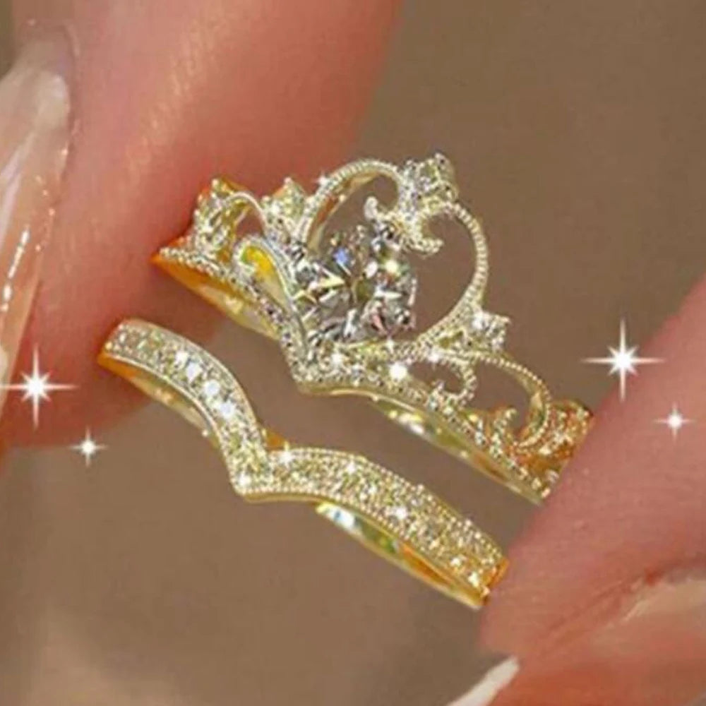 2PCS Fairy Sparkling Crown Rings