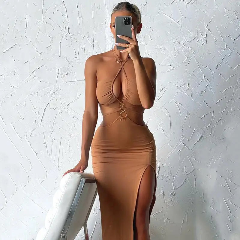 Sexy long summer dress with a high slit for evening parties