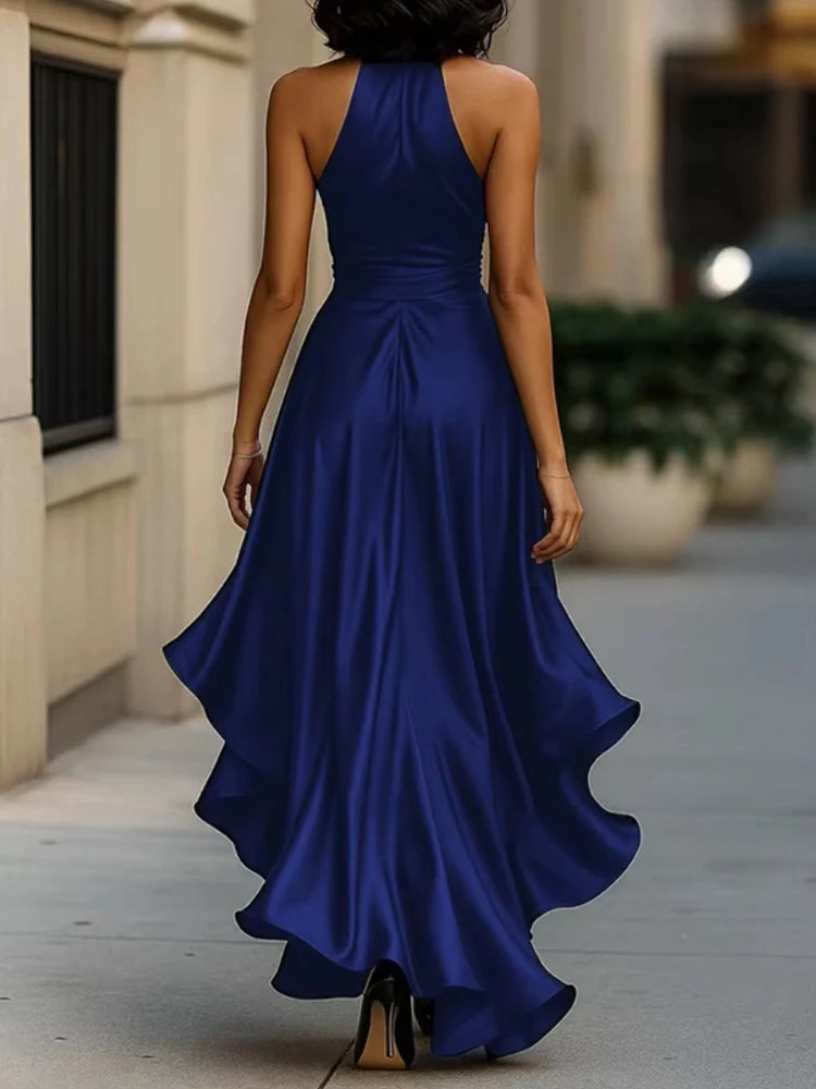 Satin Dress With Irregular Ruffles