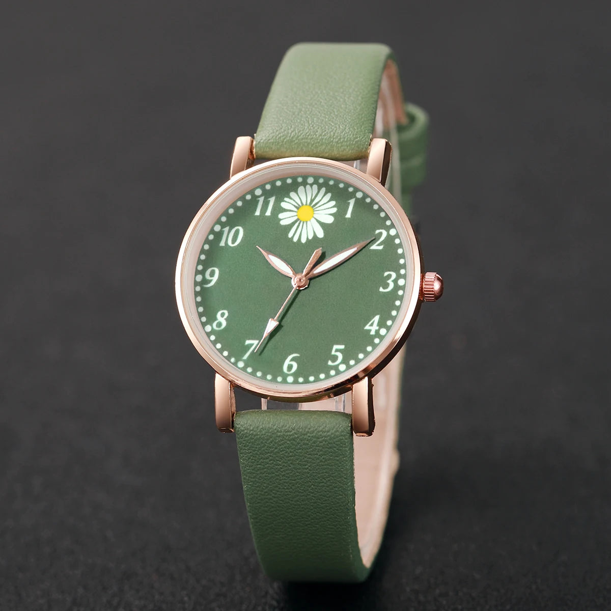 Two-piece set of elegant women's wristwatches in the shape of a daisy