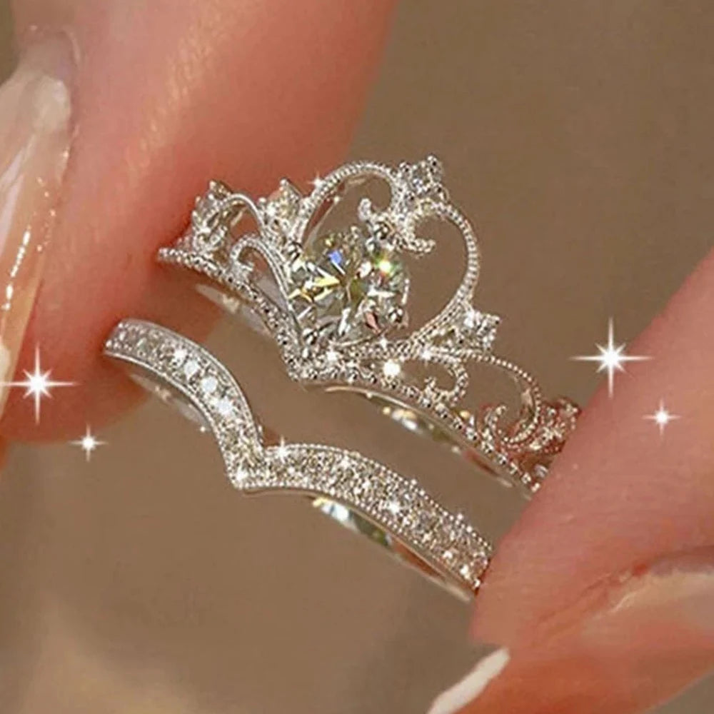 2PCS Fairy Sparkling Crown Rings