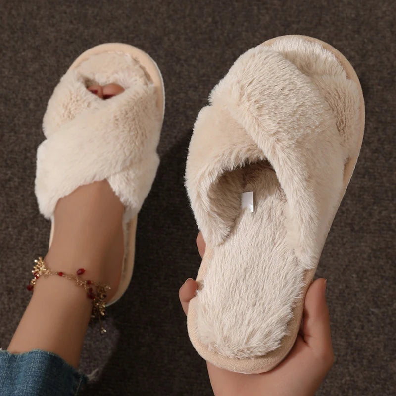 Cross Warm Fluffy Furry Slippers